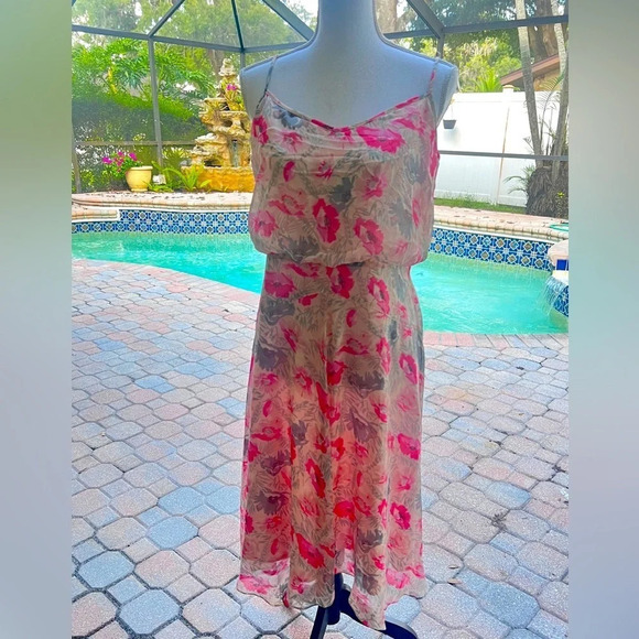 Banana Republic Floral Midi Dress size 10 lined pink flowers. New with tag. - Picture 3 of 8